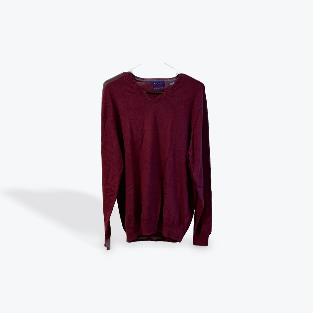Alan Flusser Men's Burgundy V-Neck Cotton Cashmere Sweater Size L‎
